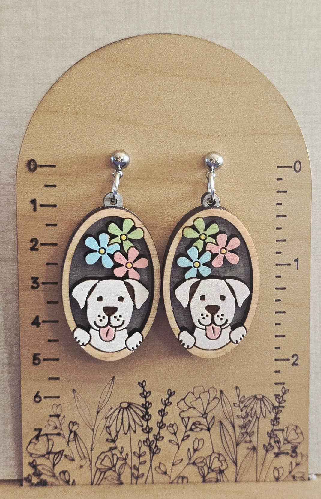 Peeking Puppy Dog Earring/ Maple Wood/ Hypoallergenic