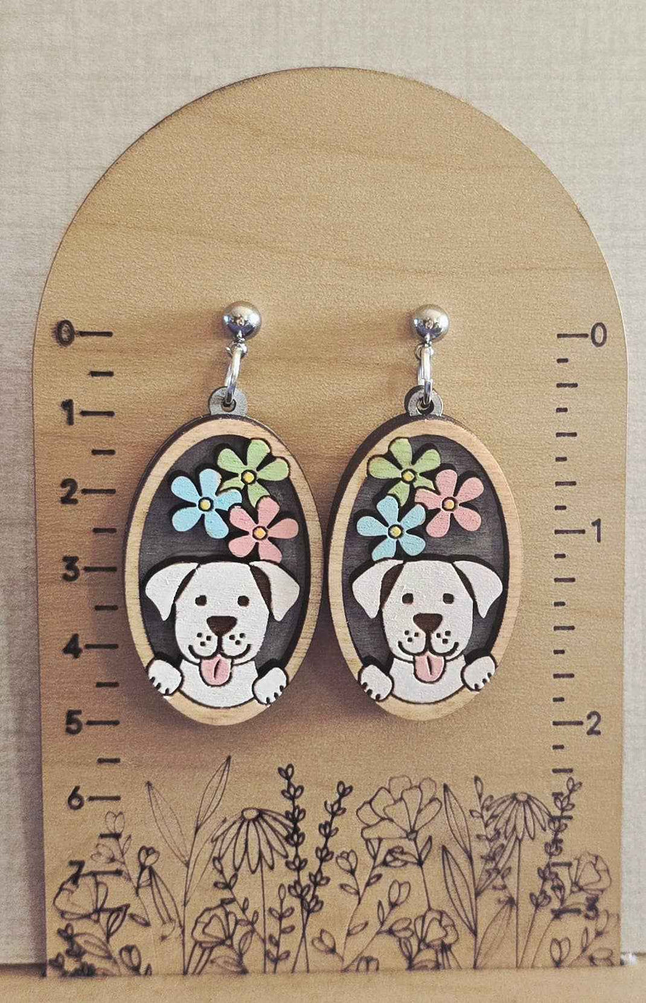 Peeking Puppy Dog Earring/ Maple Wood/ Hypoallergenic