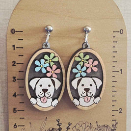 Peeking Puppy Dog Earring/ Maple Wood/ Hypoallergenic