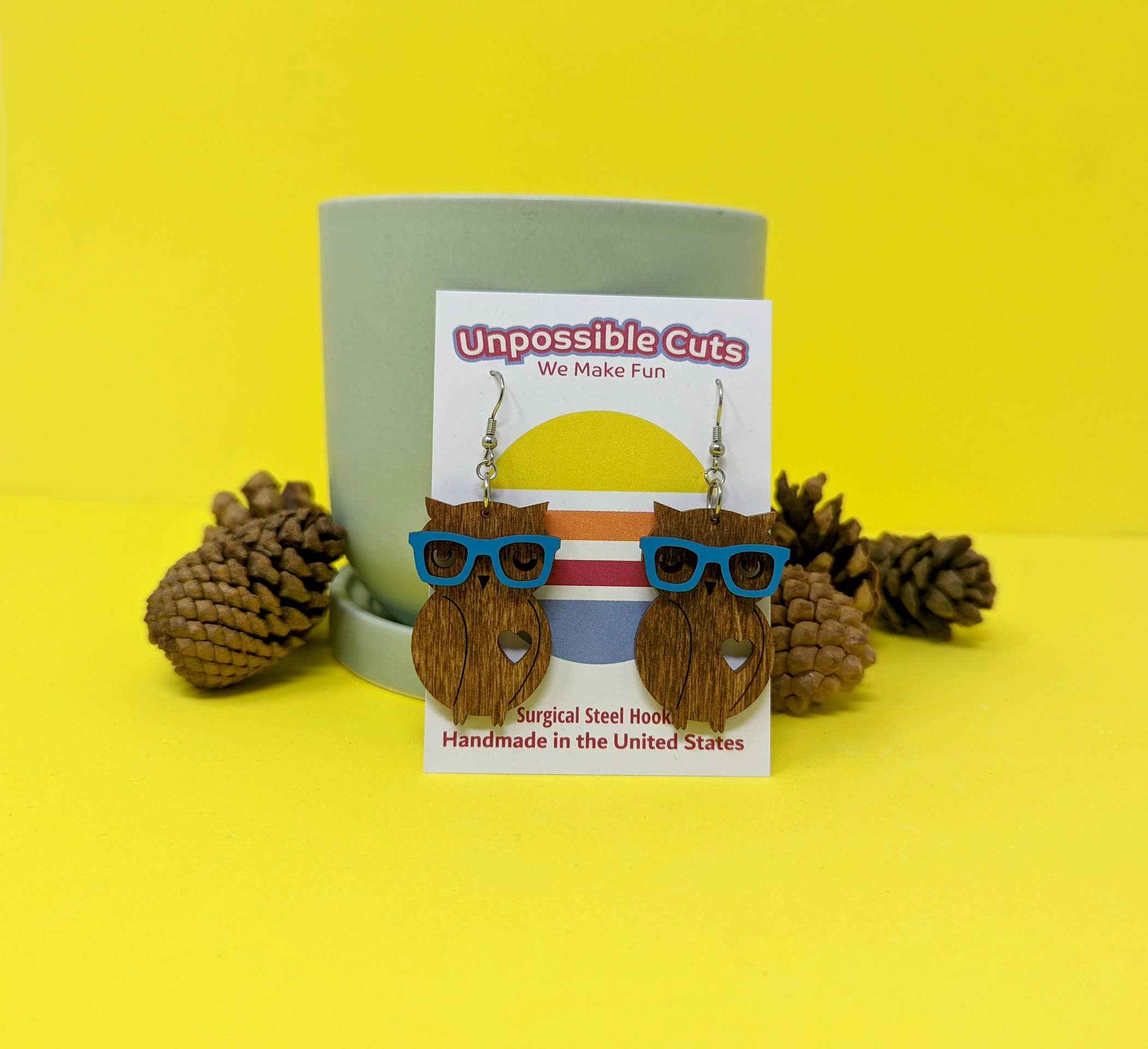 Nerd Owl Dangle Fun Wood Earrings