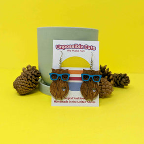 Nerd Owl Dangle Fun Wood Earrings