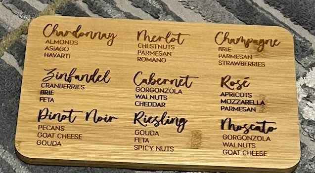 Wine Pairing Cutting Board - Charcuterie Wine Food Pairings