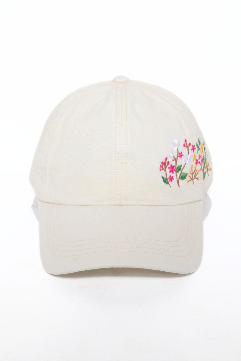 Flowers Side Embroidery Cotton Baseball Cap