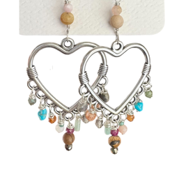 Heart chandelier earrings with mixed stones