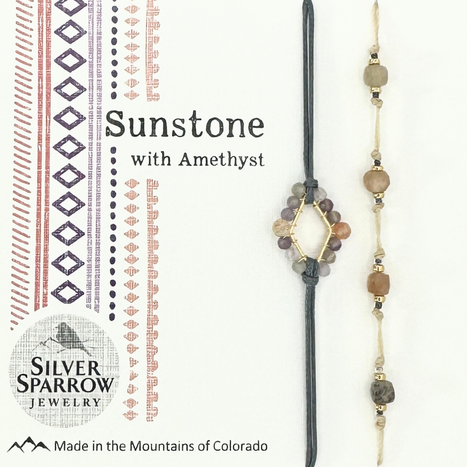 Sunstone with amethyst bracelet duo: Gold Finish