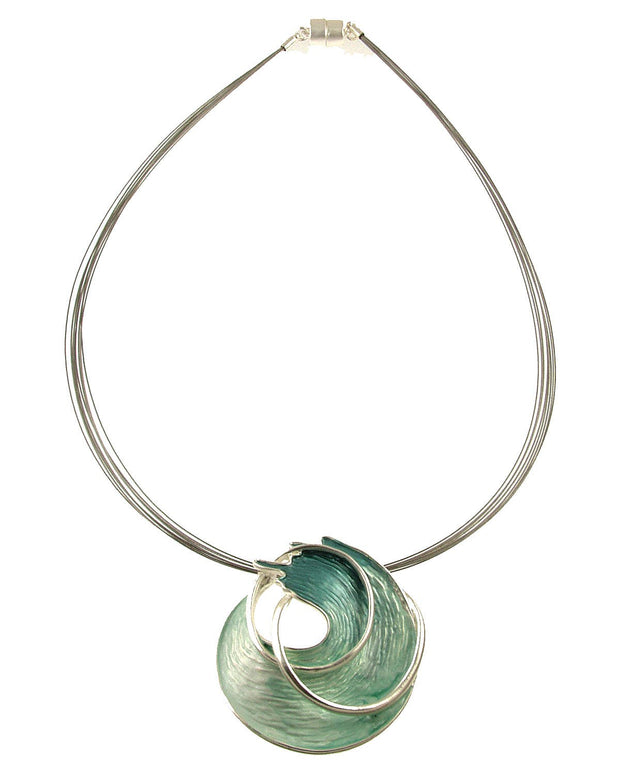 Origin Jewelry - Ocean Wave Pendant, Blue/Aqua Tones w/Magnetic Clasp, 18": Silver Aqua