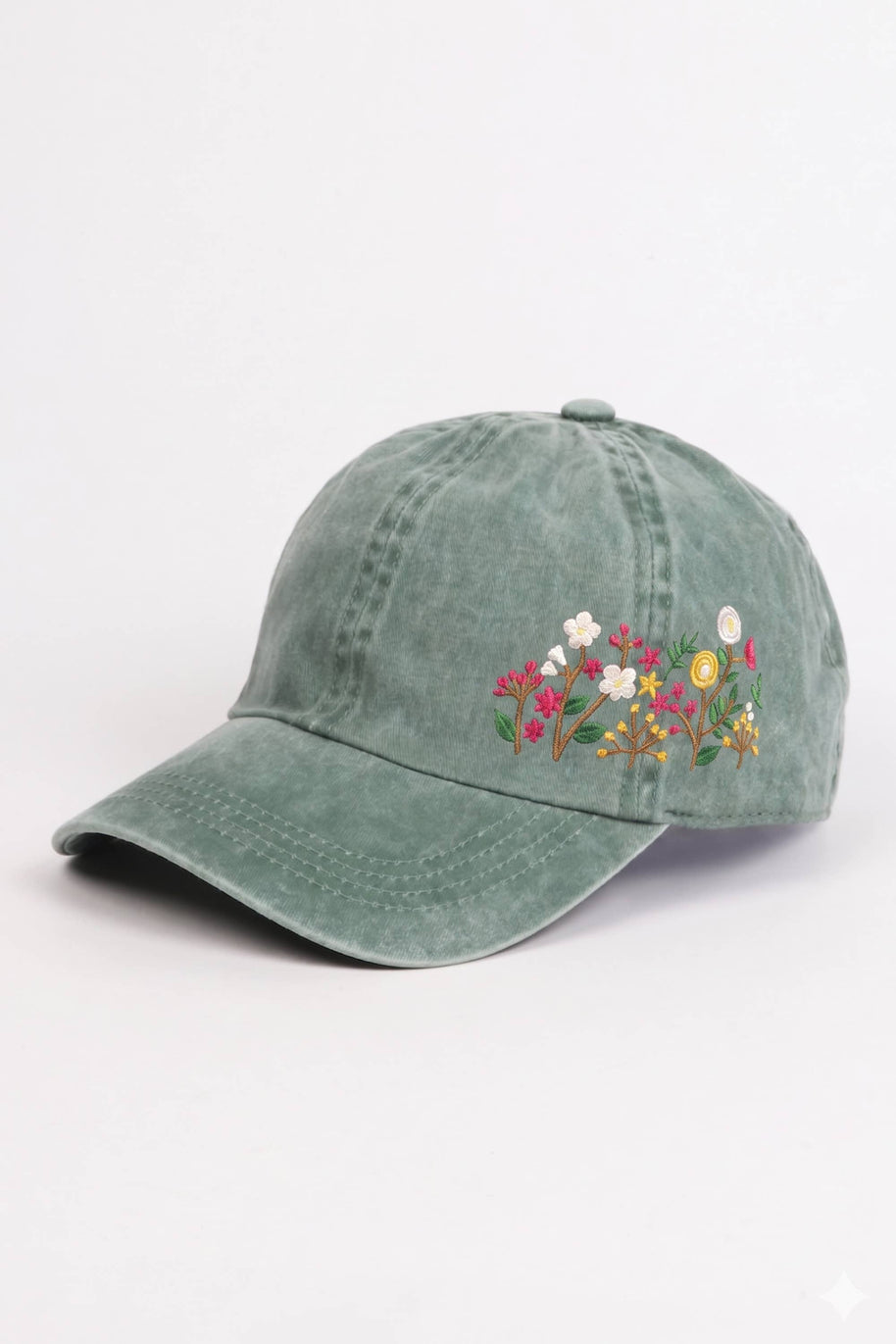 Flowers Side Embroidery Cotton Baseball Cap