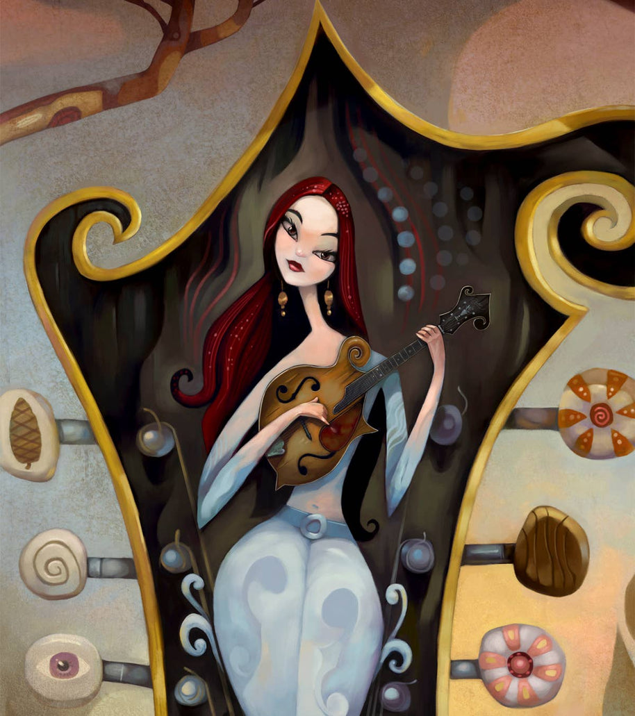 Pretty Red Lips, mandolin player, art print, music