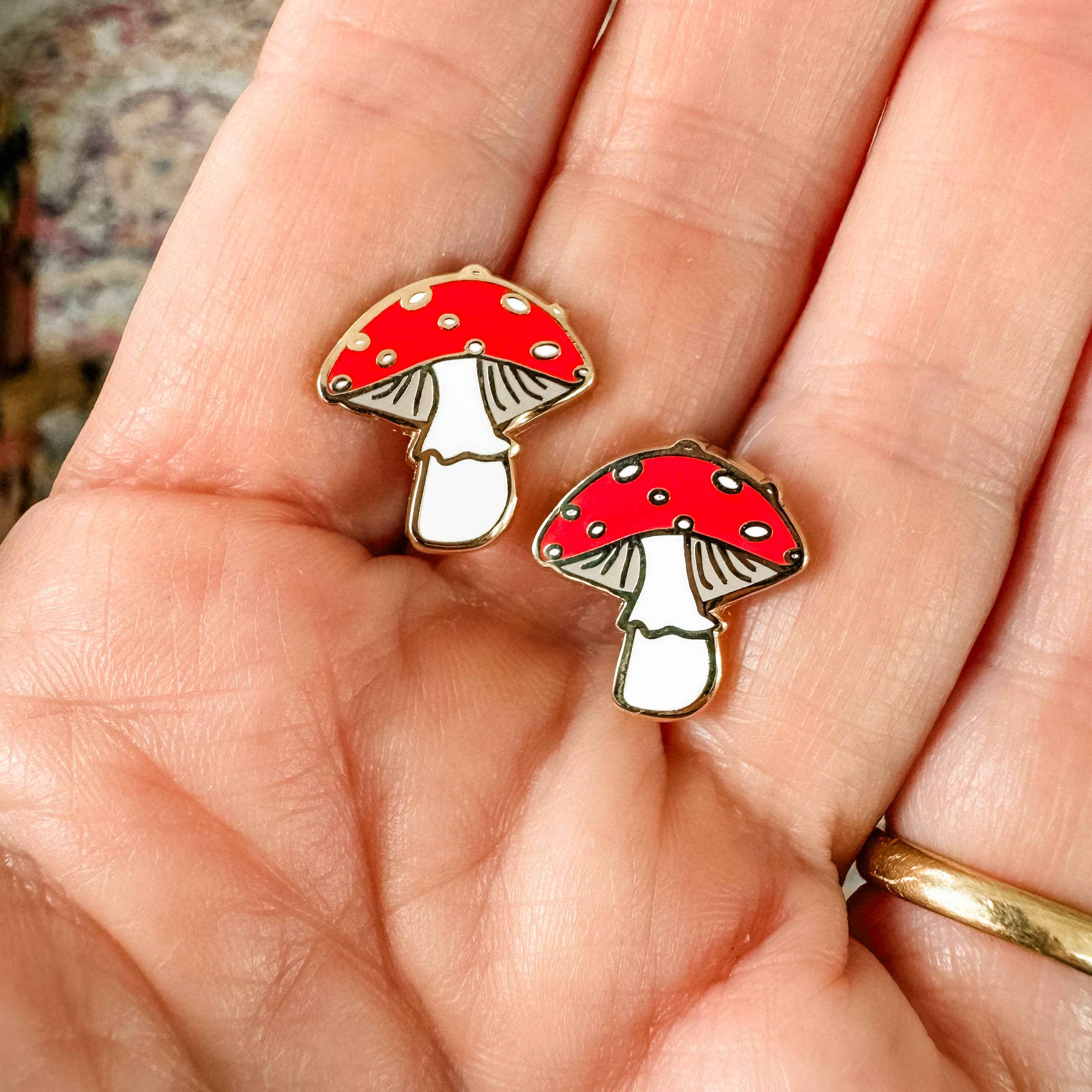Mushroom Earrings - 22k Gold Plated Studs - CLOSEOUT SALE