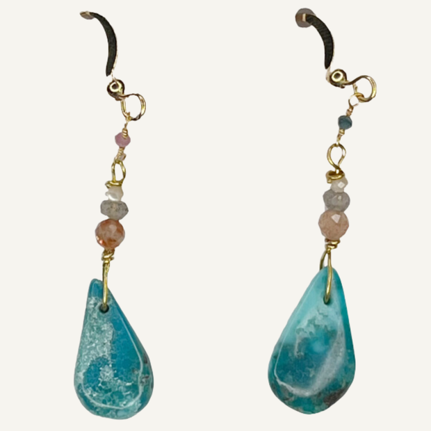 Turquoise earrings with multi stone beads