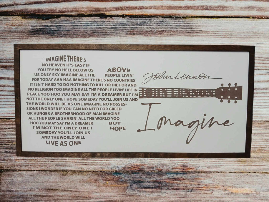 John Lennon Sign - Imagine - Laser Engraved Framed Print