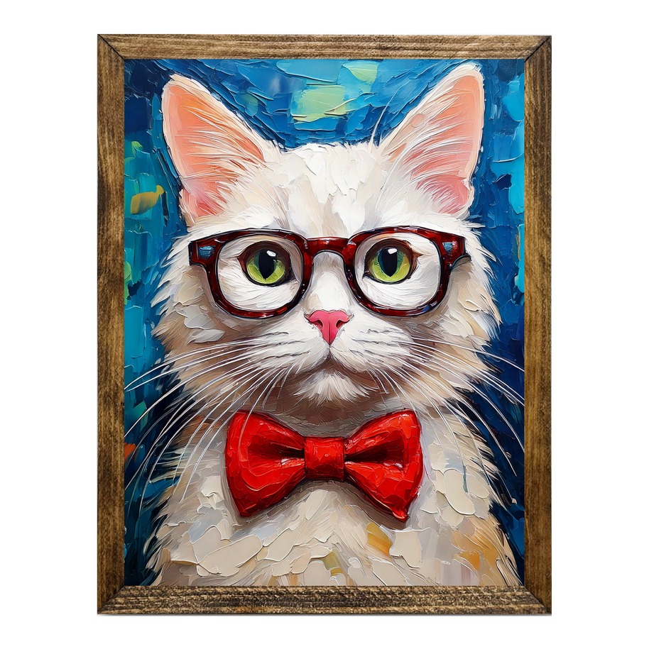 ANIMALS WITH GLASSES WHITE CAT: 9"x11"