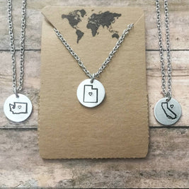 NC state pendant necklace with heart