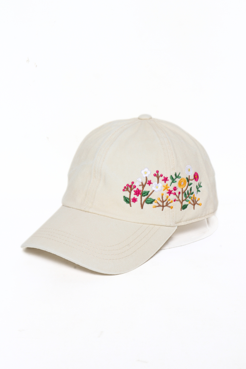 Flowers Side Embroidery Cotton Baseball Cap