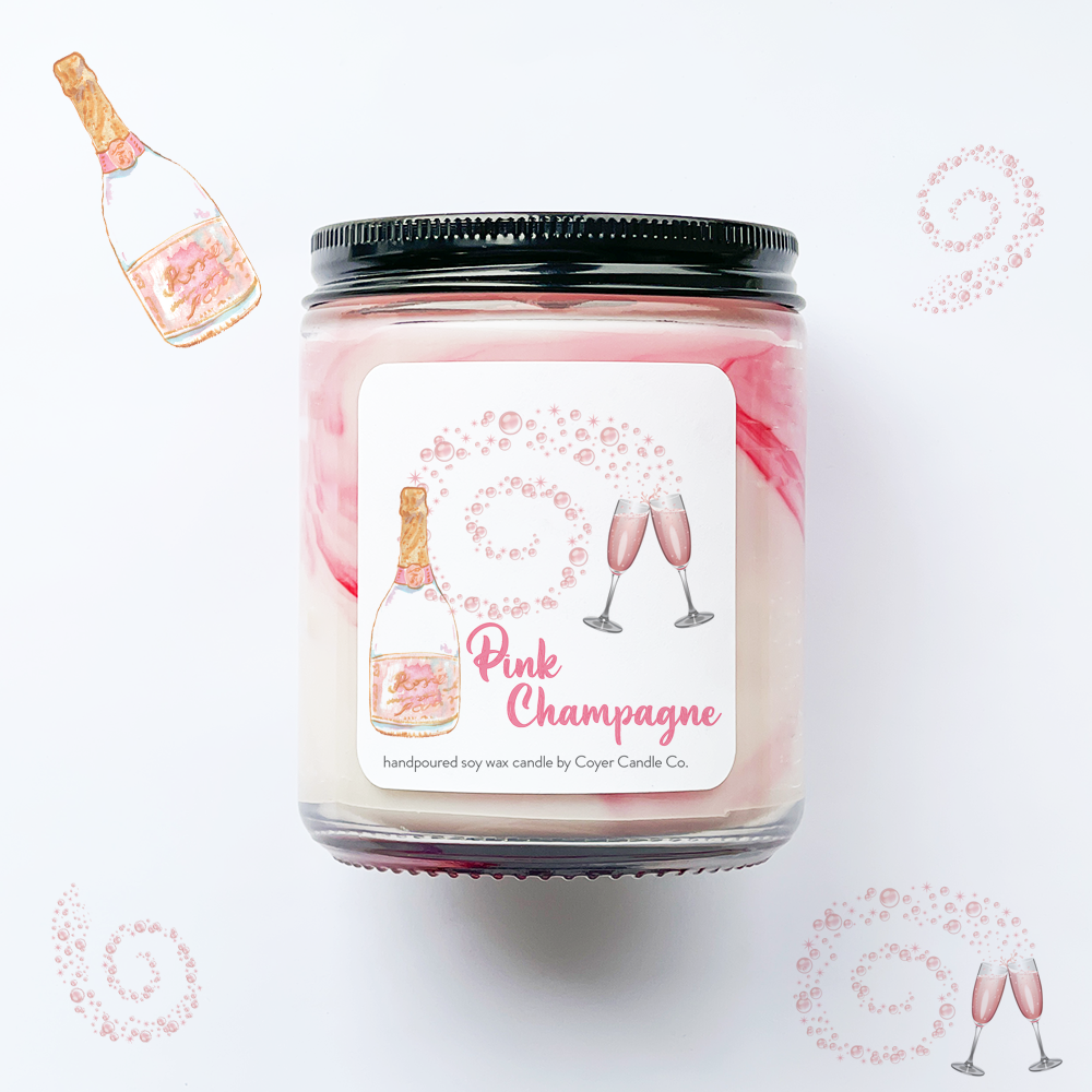 9 oz Jar Candle - Pink Champagne Swirled Candle 🍾