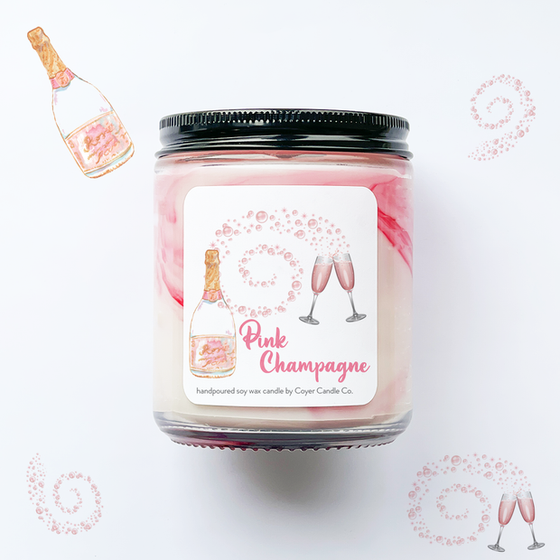 9 oz Jar Candle - Pink Champagne Swirled Candle 🍾