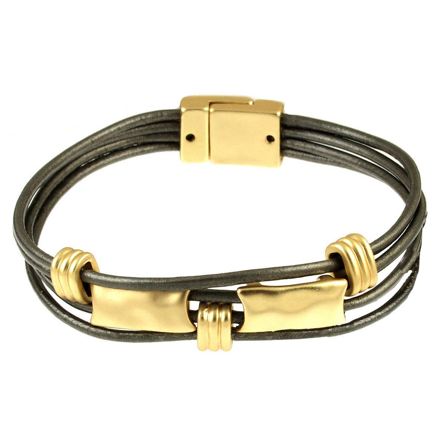 Origin Jewelry - Antique silver and gold tone Bar Brac. with magnetic clasp: Silver Navy