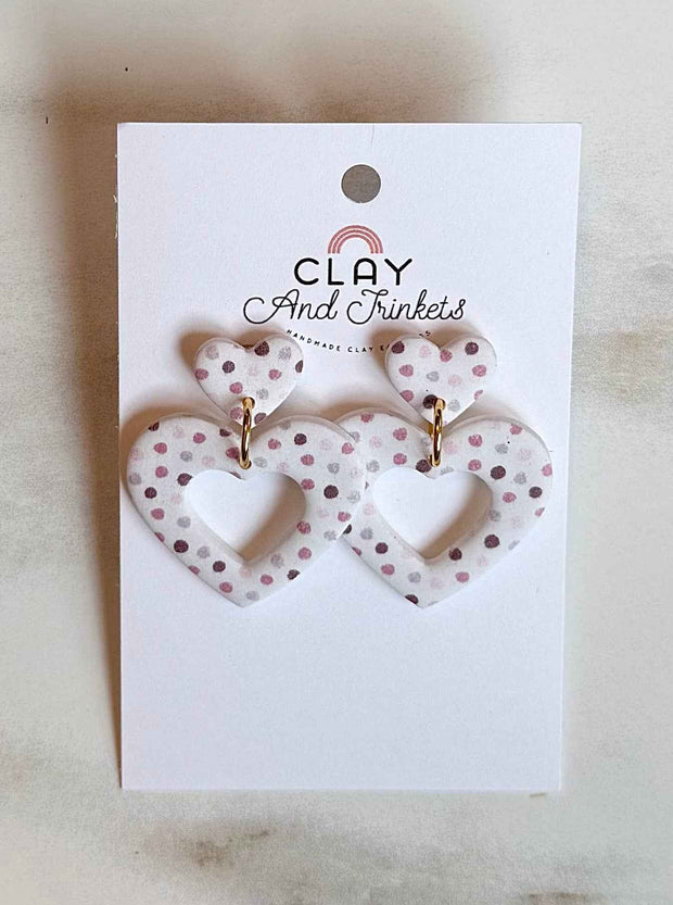 Dotted Heart Dangle Earrings