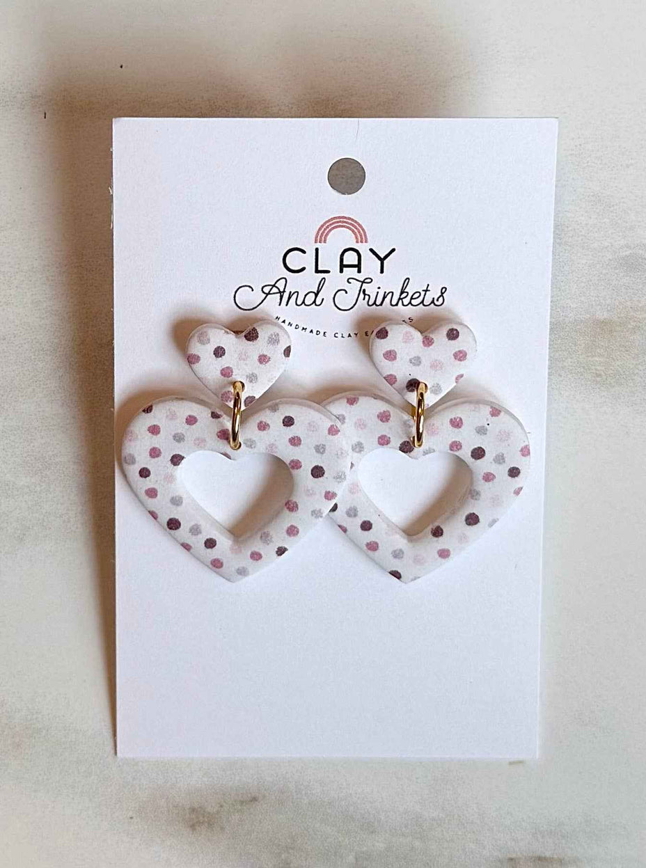 Dotted Heart Dangle Earrings