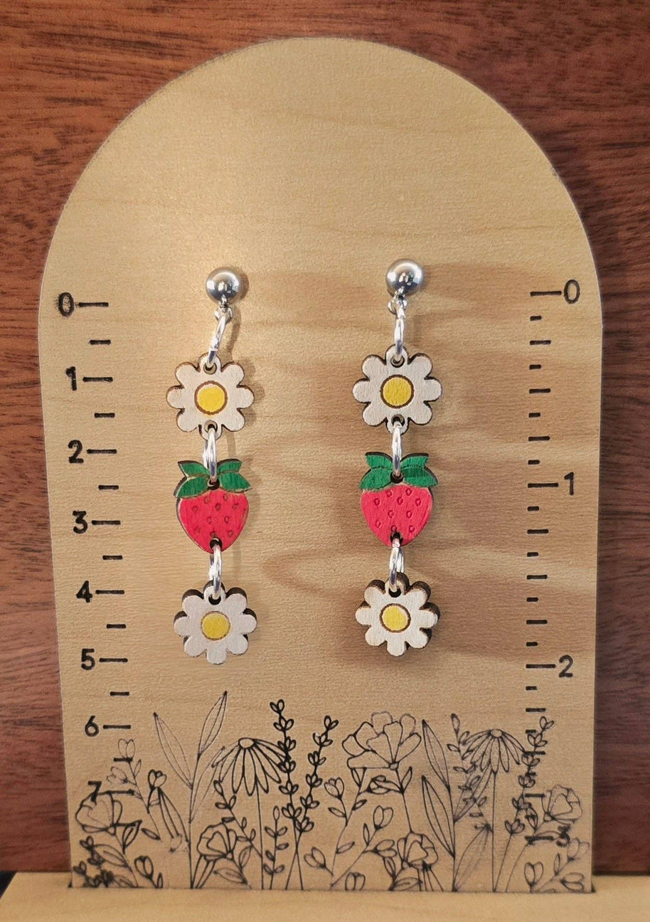 Strawberry and Daisy Charm Earrings