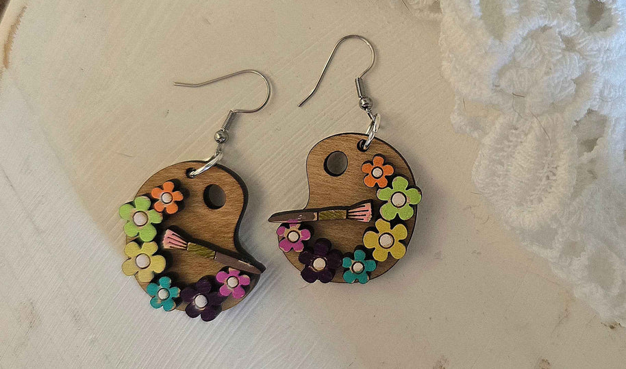 Artist Earring/Paint Palette/ Hypoallergenic/ Maple