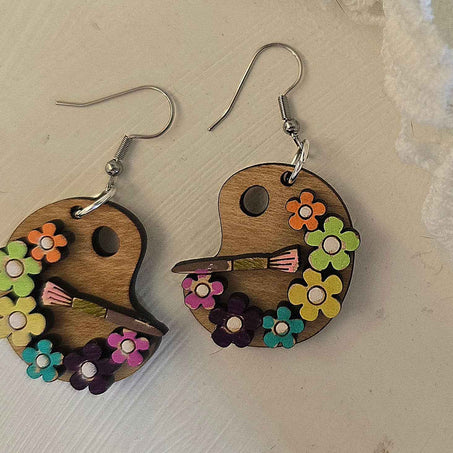 Artist Earring/Paint Palette/ Hypoallergenic/ Maple