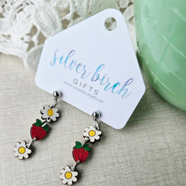 Strawberry and Daisy Charm Earrings