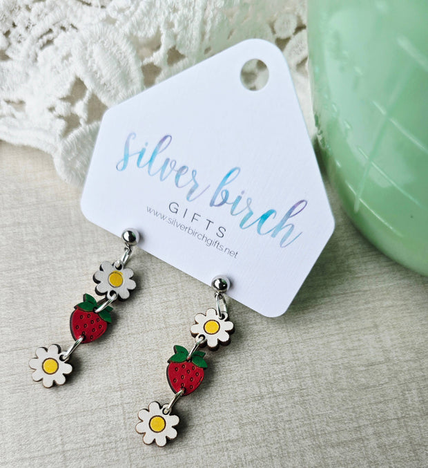 Strawberry and Daisy Charm Earrings