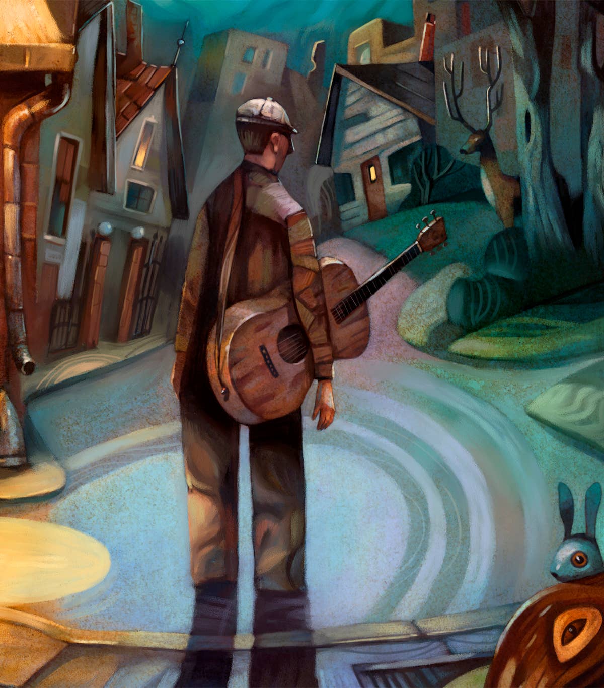 Missing Ghosts, guitar player, art print