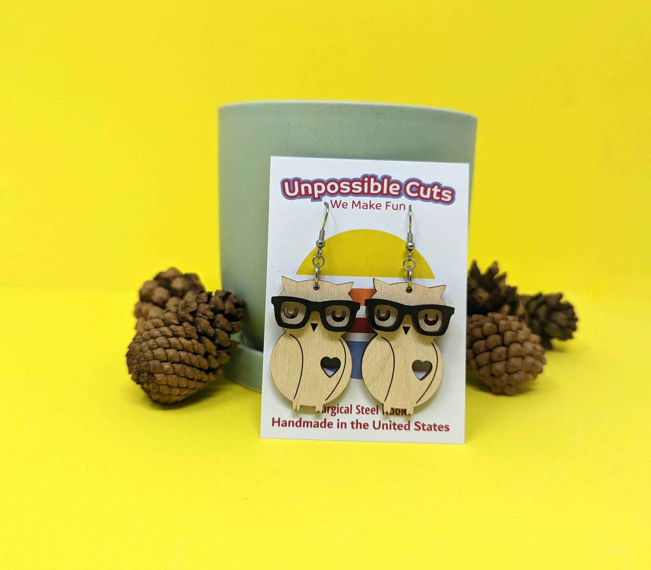 Nerd Owl Dangle Fun Wood Earrings