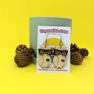Nerd Owl Dangle Fun Wood Earrings