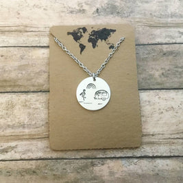 Happy camper trailer circular pendant