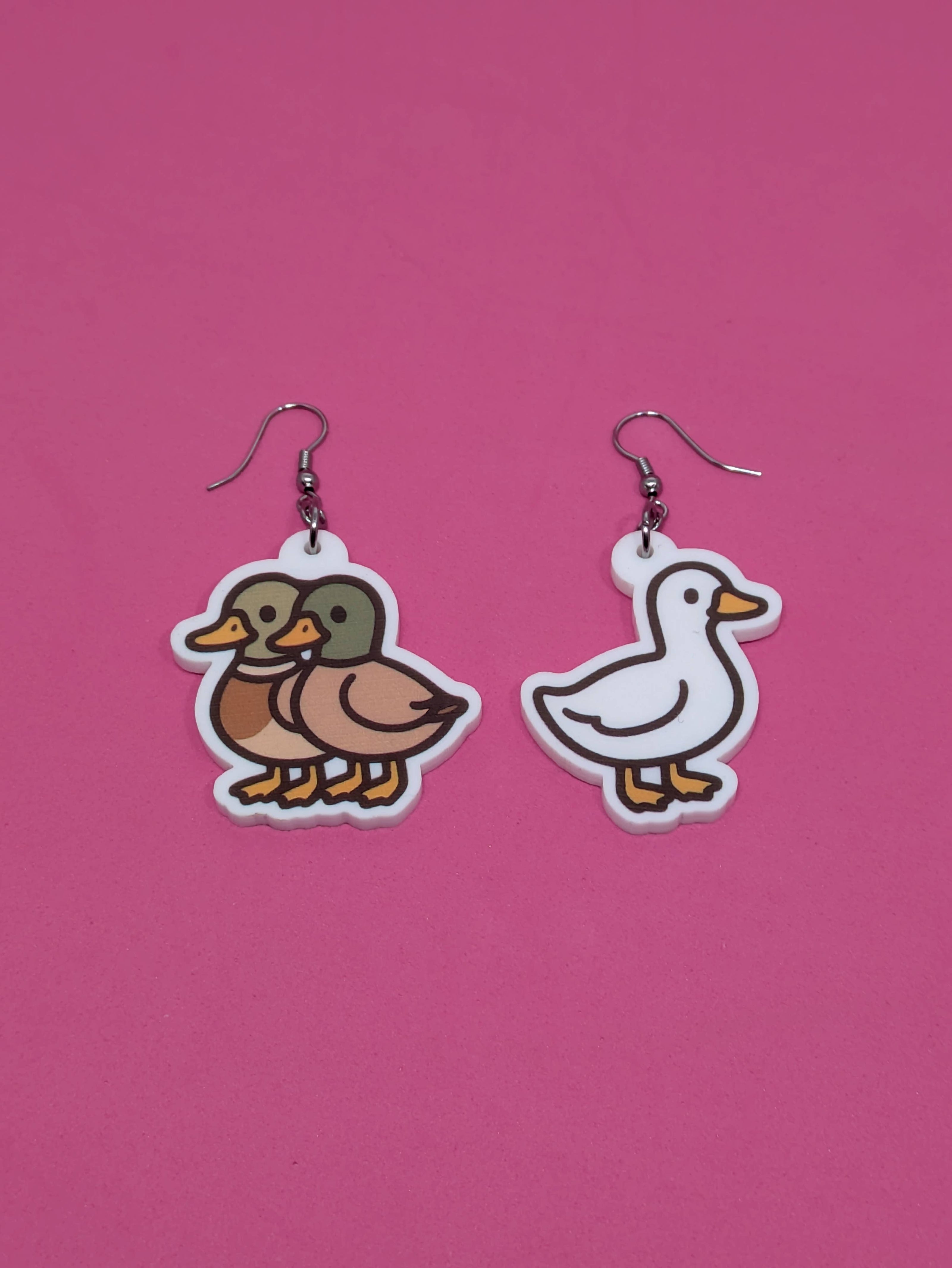 Duck Duck Goose Earrings - Handmade Statement Animal Dangle
