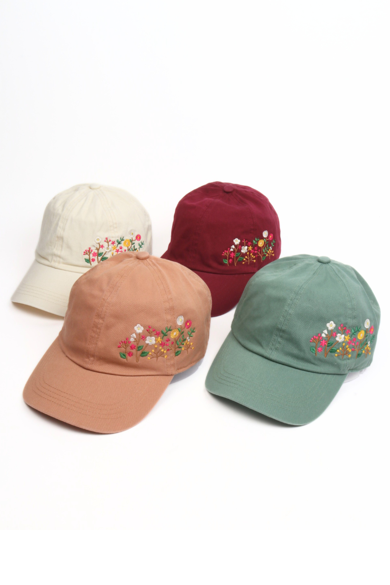 Flowers Side Embroidery Cotton Baseball Cap