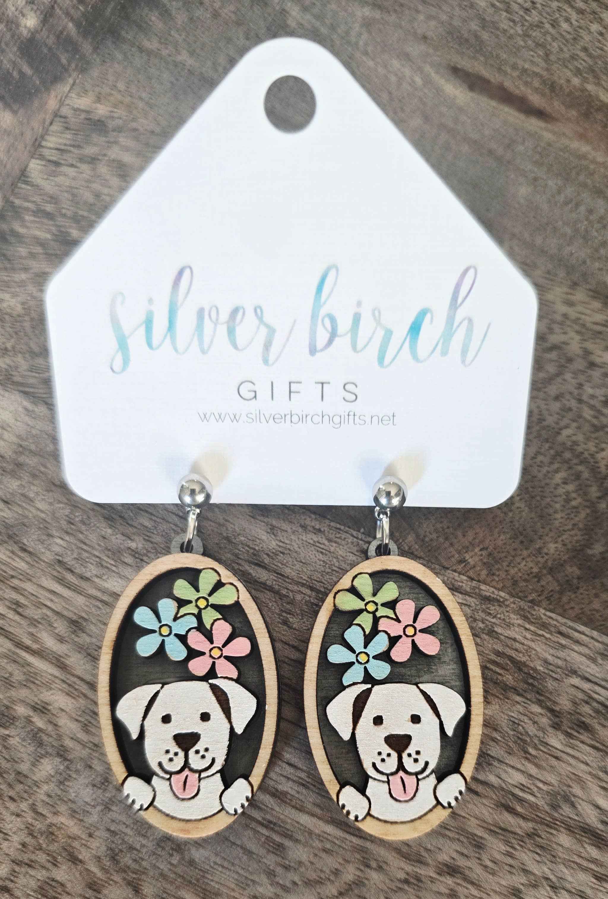 Peeking Puppy Dog Earring/ Maple Wood/ Hypoallergenic