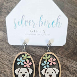 Peeking Puppy Dog Earring/ Maple Wood/ Hypoallergenic
