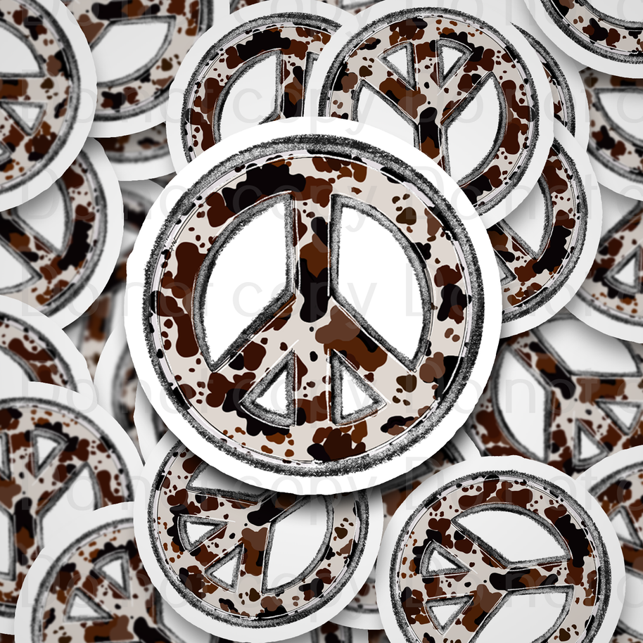 Cowhide peace sign Die cut sticker