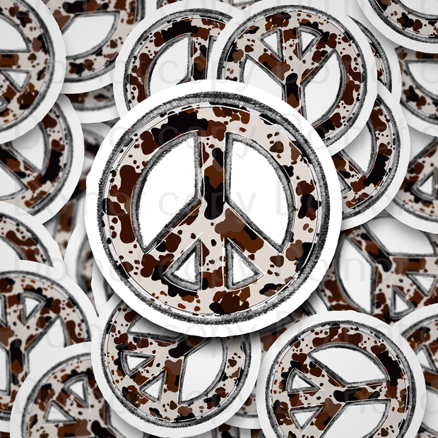 Cowhide peace sign Die cut sticker